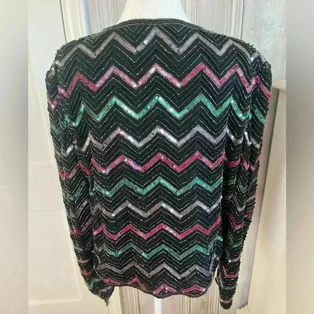 PAPELL BOUTIQUE Jewel Tone Beaded Sequined Silk Evening Jacket M holidays - Picture 4 of 8